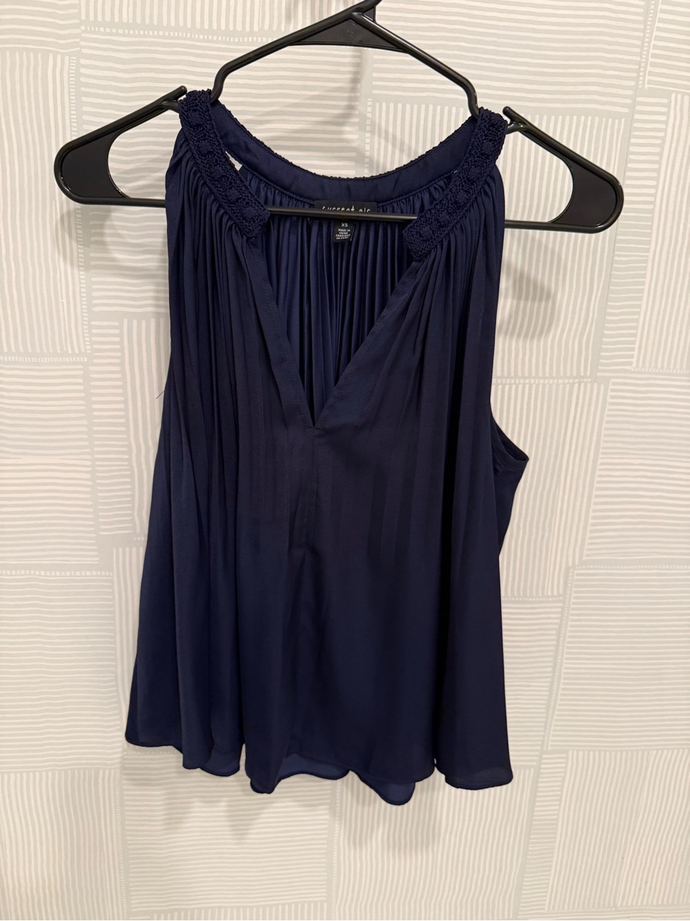 Current Air Navy Pleated Sleeveless Blouse